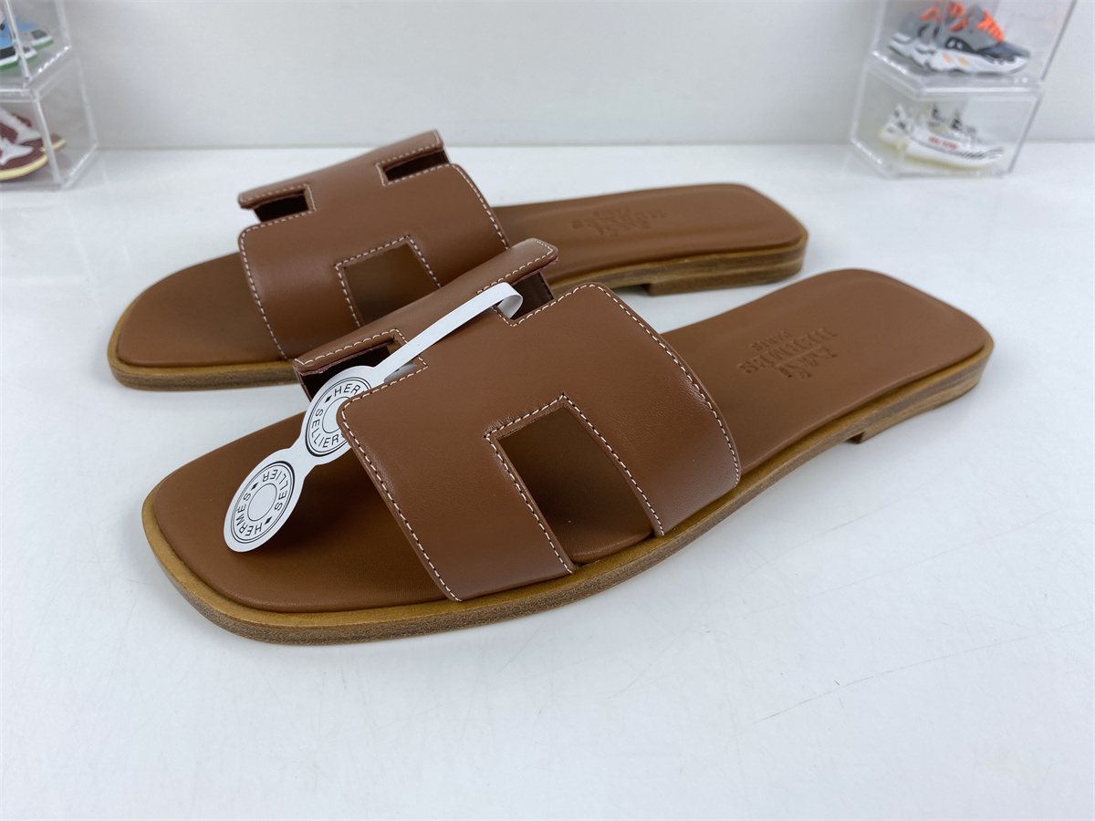 Herme Slide Brown Semelle Cuir